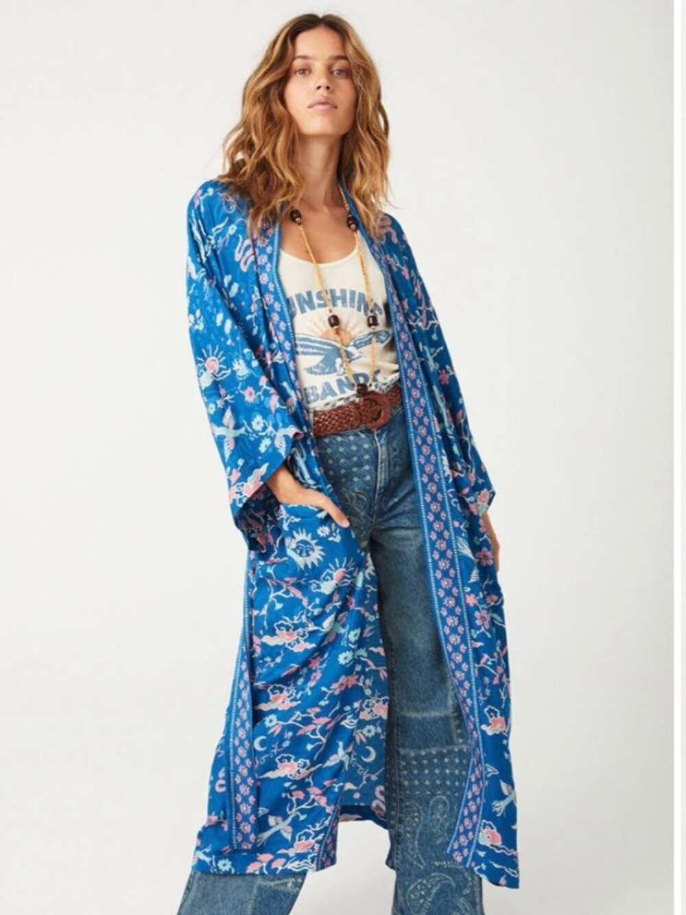 SPELL Desert Bandita Maxi Robe Cobalt S/M Blue Boho Kimono NWOT